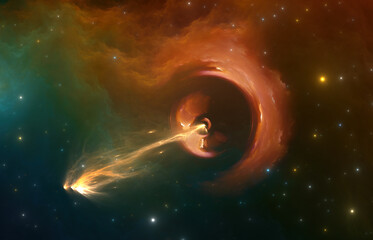 Wall Mural - black hole - event horizon and a powerful jet of plasma