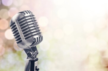 Sticker - Retro style classic microphone on background