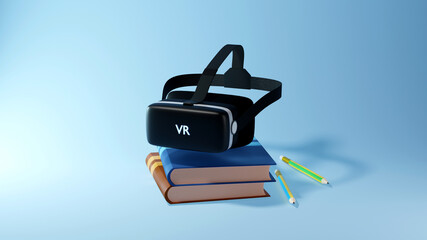 Poster - Digital Online Education. 3d of VR, books learning on phone website background. social distance concept. Classroom Online internet network.