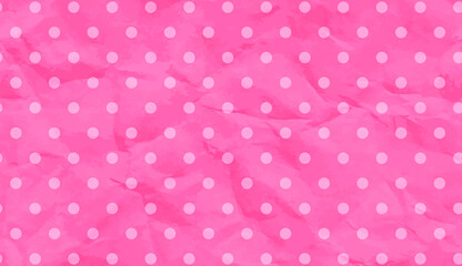 Poster - Romantic pink background crumpled paper with Bright Polka Dot white. Pastel Color Crumpled Paper background. Simple Creative Creased Paper Design. Rose gold, pink gold. Vector illustration
