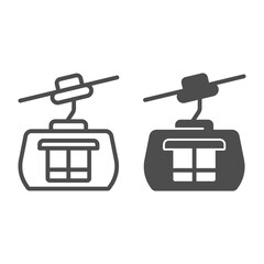 Poster - Ski lift line and solid icon, Winter season concept, cable car sign on white background, Ski cabin icon in outline style for mobile concept and web design. Vector graphics.