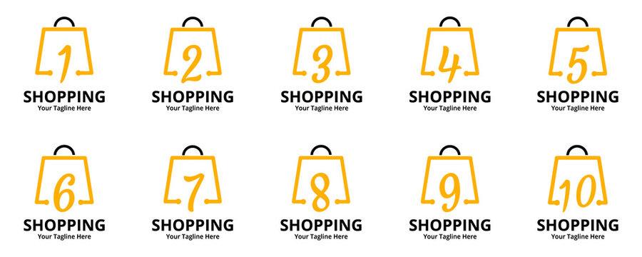Set of Initial Shop Logo designs Template. Illustration vector graphic of  number and shop bag combination logo design concept. Perfect for Ecommerce,sale, discount or store web element. 