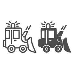 Poster - Snowblower line and solid icon, Winter season concept, snow removal machine sign on white background, snow plow tractor icon in outline style for mobile concept and web design. Vector graphics.