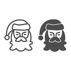 Poster - Bearded Santa Claus line and solid icon, Winter season concept, Christmas and New Year symbol on white background, Santa Claus face icon in outline style for mobile and web design. Vector graphics.