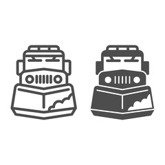 Poster - Snow plow truck line and solid icon, Winter season concept, snow removal machine sign on white background, snow plow tractor icon in outline style for mobile concept and web design. Vector graphics.