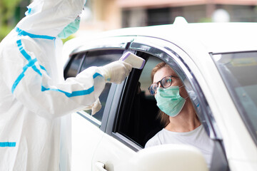 Wall Mural - Coronavirus swab test. Doctor and Covid-19 patient