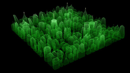 Aufkleber - Futuristic digitally generated 3d holographic city with hi-light scanning and 5G communication signals for head up display and user interface design