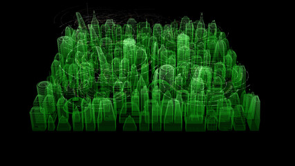 Aufkleber - Futuristic digitally generated 3d holographic city with hi-light scanning and 5G communication signals for head up display and user interface design