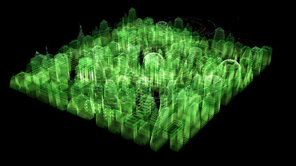 Aufkleber - Futuristic digitally generated 3d holographic city with hi-light scanning and 5G communication signals for head up display and user interface design