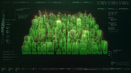 Aufkleber - Futuristic digitally generated 3d holographic city with hi-light scanning and 5G communication signals for head up display and user interface design