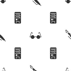 Poster - Set Fountain pen nib, Eyeglasses and Computer on seamless pattern. Vector.
