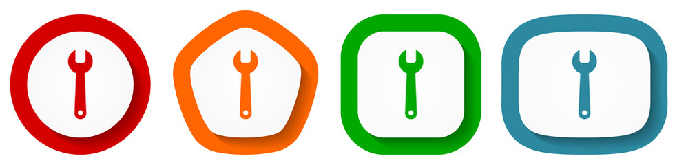 Aufkleber - Tool vector icon set, flat design wrench buttons on white background for webdesign and mobile phone applications