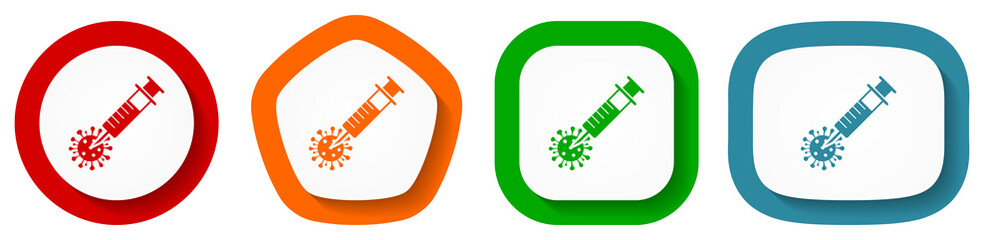 Poster - Coronavirus vaccine, injection vector icon set, flat design flu shot buttons on white background for webdesign and mobile phone applications