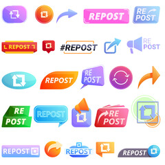Poster - Repost icons set. Cartoon set of repost vector icons for web design