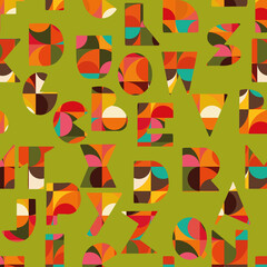Poster - Warm retro colors alphabet seamless vector repeat pattern print background