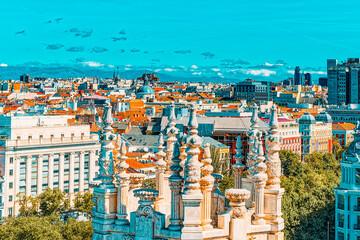 Fototapete - Panoramic view from above on the capital of Spain- the city of M