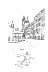 Fototapete - vector sketch of St. Mary's Church, Krakow, Poland.