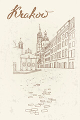 Wall Mural - vector sketch of St. Mary's Church, Krakow, Poland.