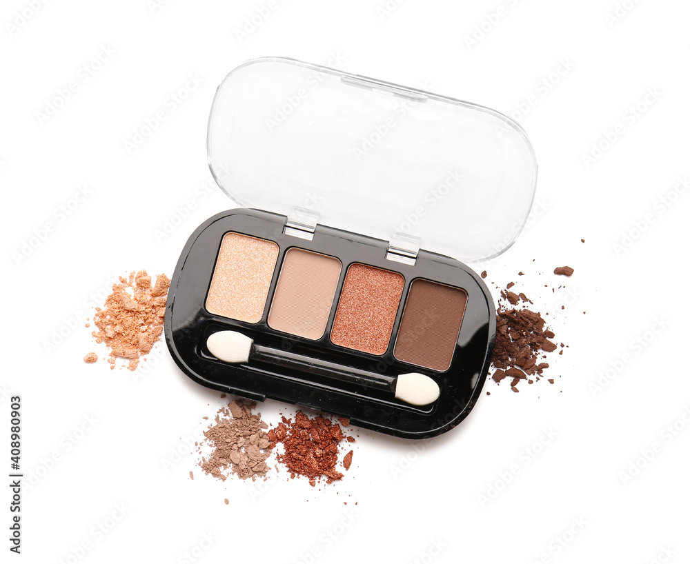 Beautiful palette of eyeshadows on white background