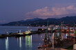 Night Batumi port cityscape in Georgia