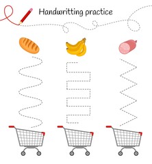 Poster - Handwriting practice sheet. Basic writing. Educational game for children. 