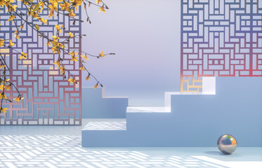 Aufkleber - Chinese background with podium for product display. 3d render.