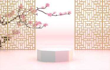 Aufkleber - Chinese background with podium for product display. 3d render.