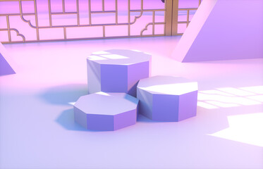 Aufkleber - Chinese background with podium for product display. 3d render.