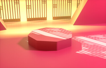 Aufkleber - Chinese background with podium for product display. 3d render.