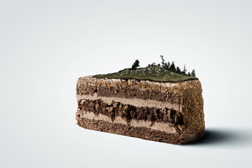 Wall Mural - Green landscape on top of cake