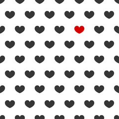 Wall Mural - black hearts and one red heart seamless pattern.