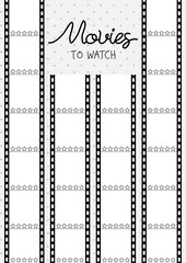 Wall Mural - Printable A4 paper sheet with cine-film on polka dot background. Minimalist planner of watching movies and series for journal page, daily planner template, blank for notebook.