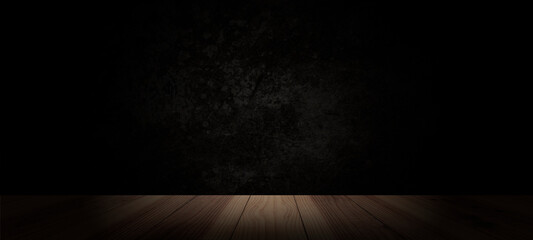 Background of empty room, concrete wall, wooden floor,used as a studio background wall to display your products.