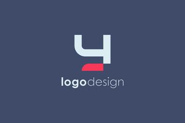Poster - Initial Letter H and Y Linked Logo. White and Red Geometric Shape isolated on Blue Background. Usable for Business and Branding Logos. Flat Vector Logo Design Template Element.