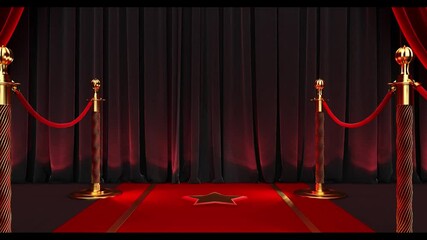red carpet festival scene animation. red carpet and pillars with red ropes.