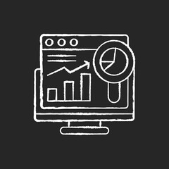 Sticker - Web analytics chalk white icon on black background. Online search engine optimization. Site data analysis. User experience review. Ecommerce report. Isolated vector chalkboard illustration