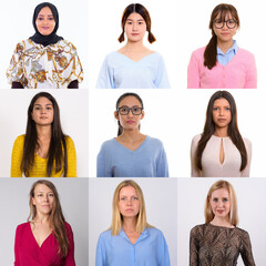 Wall Mural - Collage of women against white background shot in studio