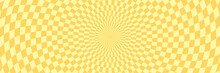 Vector Illustration Of Checkered Pattern With Optical Illusion. Op Art Abstract Background. Long Horizontal Banner.