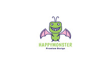 Cute Monster Green Dragon Happy Cartoon Logo Symbol Icon Vector Graphic Design Illustration