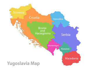 Wall Mural - Yugoslavia map, administrative division, separate individual regions with names, color map isolated on white background vector