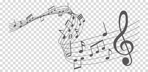 vector sheet music - musical notes melody on transparent background