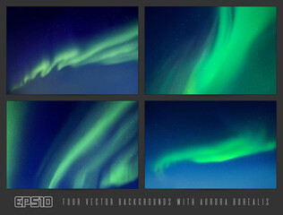 Sticker - Night starry sky and Northern lights. Aurora borealis. Background set