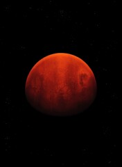 Wall Mural - mysterious red planet in space with stars. the surface of a beautiful stone planet.