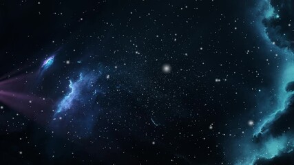 Wall Mural - blue clouds of nebulae and glowing stars move in the universe