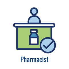 Wall Mural - Pharmacy icon with an aspec of the pharma business - outline icon