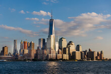Lower Manhattan And WTC Skyline Area At Sunset In NYC, USA