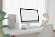 © Cavan Images - Workspace with mockup blank screen laptop computer.