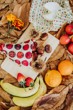 A Still Life Of Fruits And Cheese In The Nature