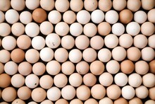 High Angle Close-up Of Many Brown Eggs