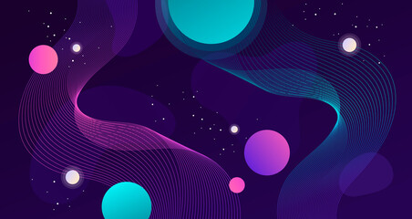 horizontal space background with abstract shape and planets. web design. space exploring. vector ill